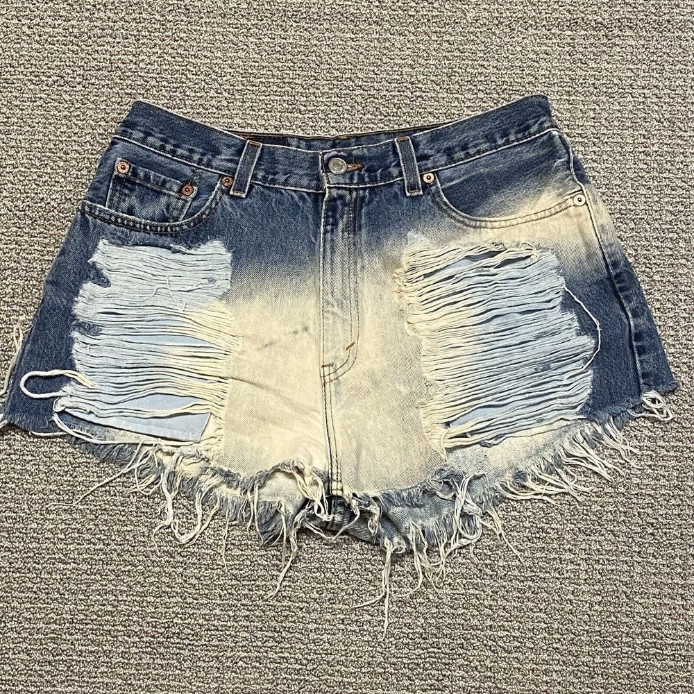 FURST OF A KIND Shorts LEVI'S REPURPOSED Distressed Jean DENIM Shorts RARE Sz 28